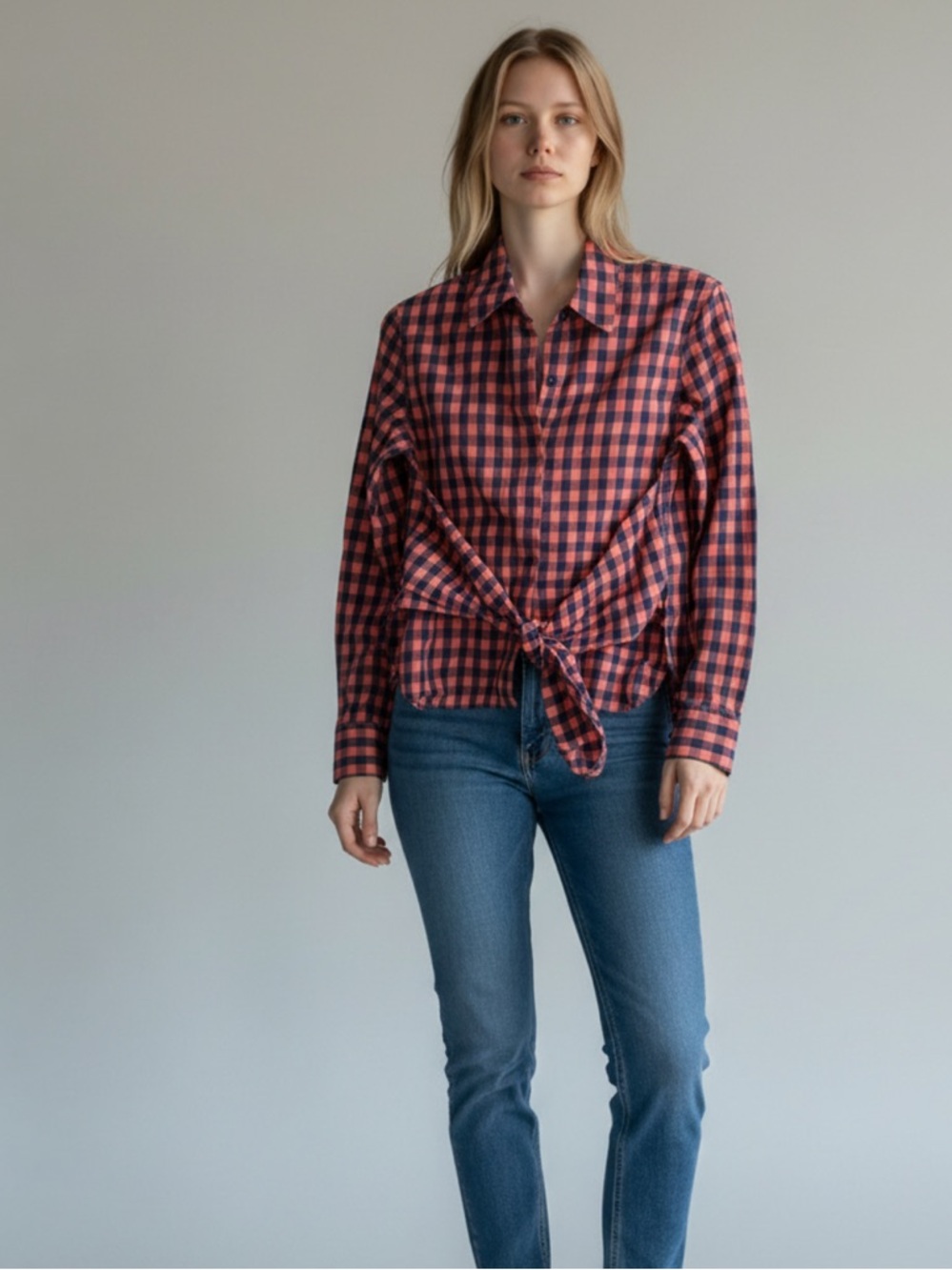 Rag & Bone Plaid Tie Front Top